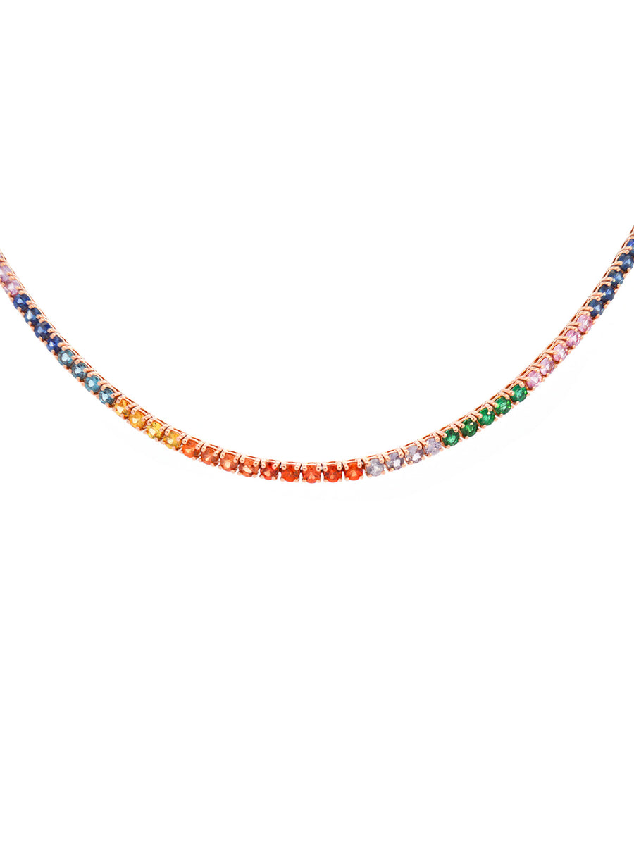 14.16ct Multi Gemstone 18K Gold Tennis Necklace