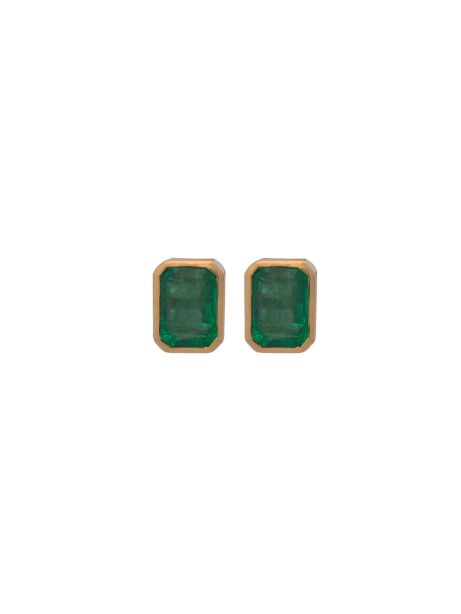 3.12ct Emerald 18K Gold Bezel Stud Earrings