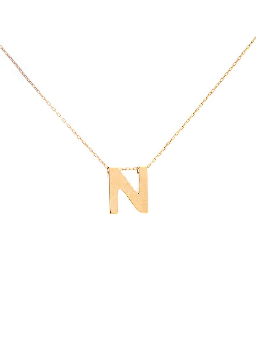 14K Gold Letter N Initial Pendant Necklace