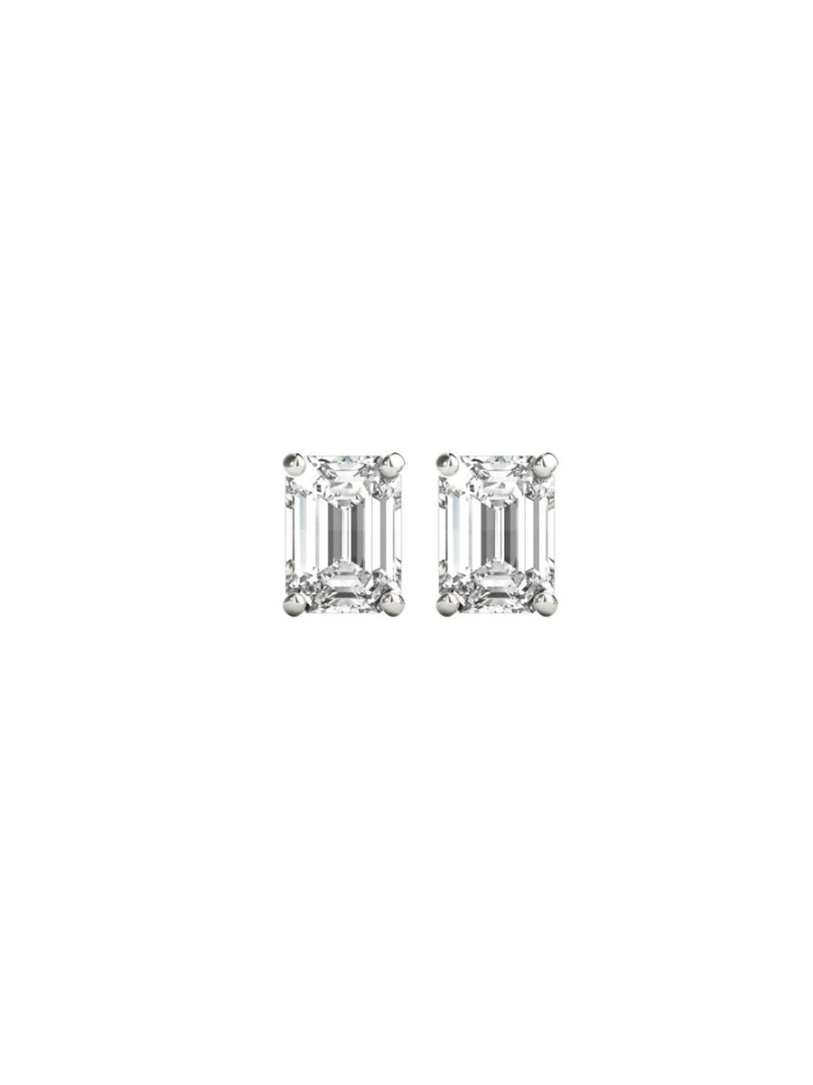 GIA 2.02ct Diamond 18K Gold Emerald Cut Stud Earrings