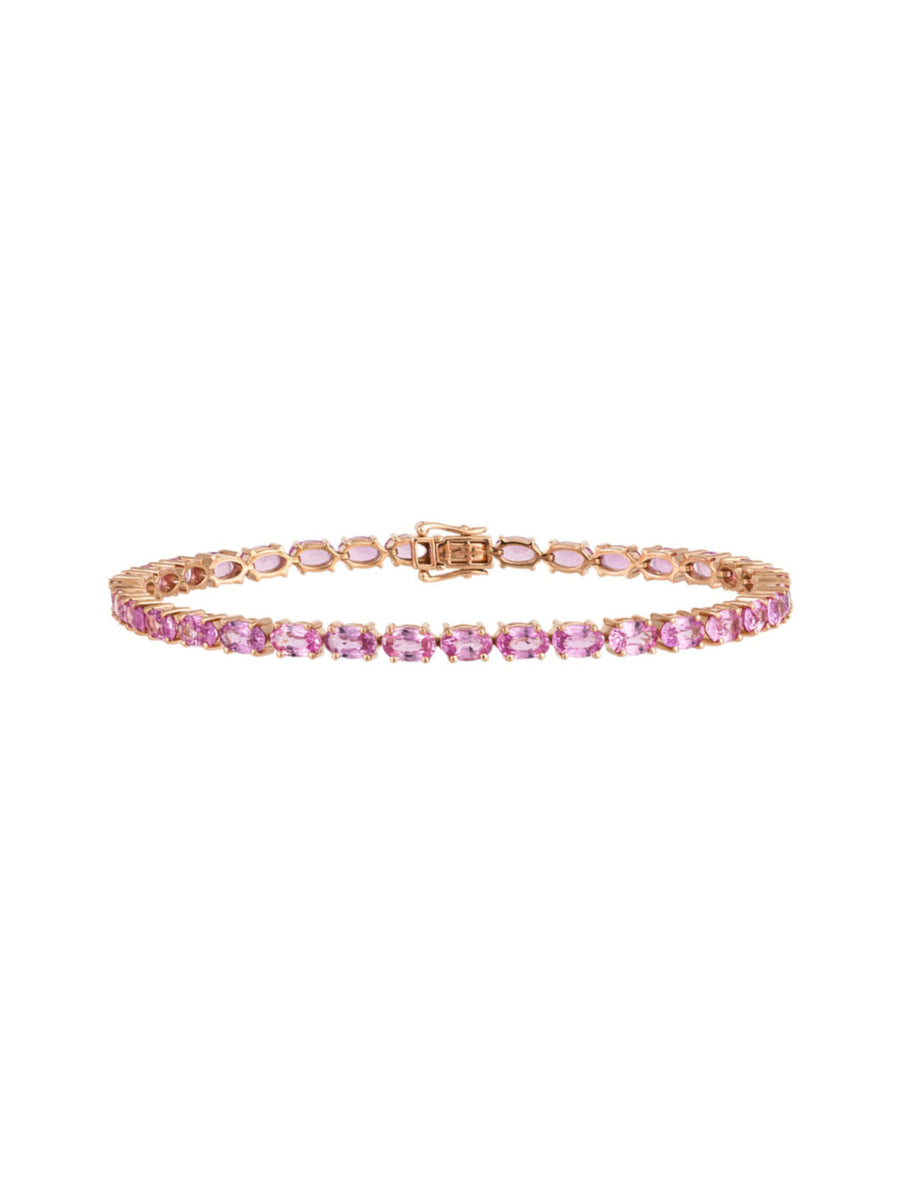 10.98ct Pink Sapphire 18K Gold Oval Tennis Bracelet