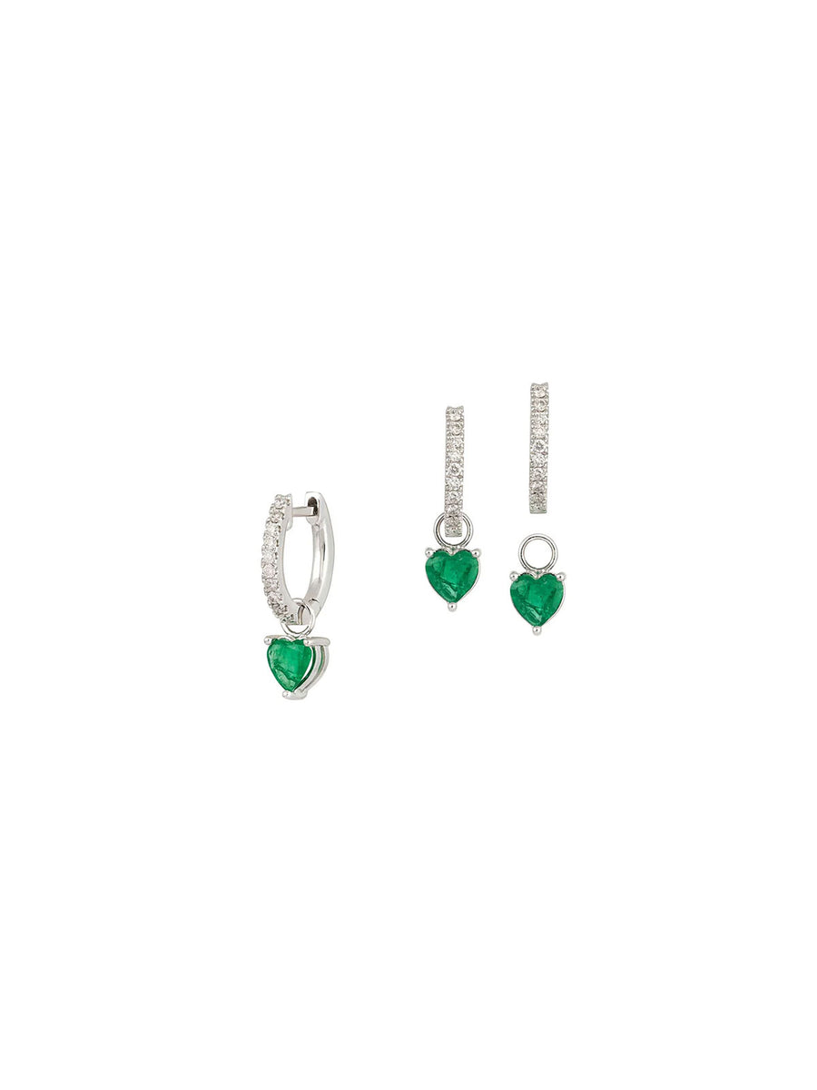 1.42ct Diamonds Emerald 18K Gold Dangle Drop Hoop Earrings