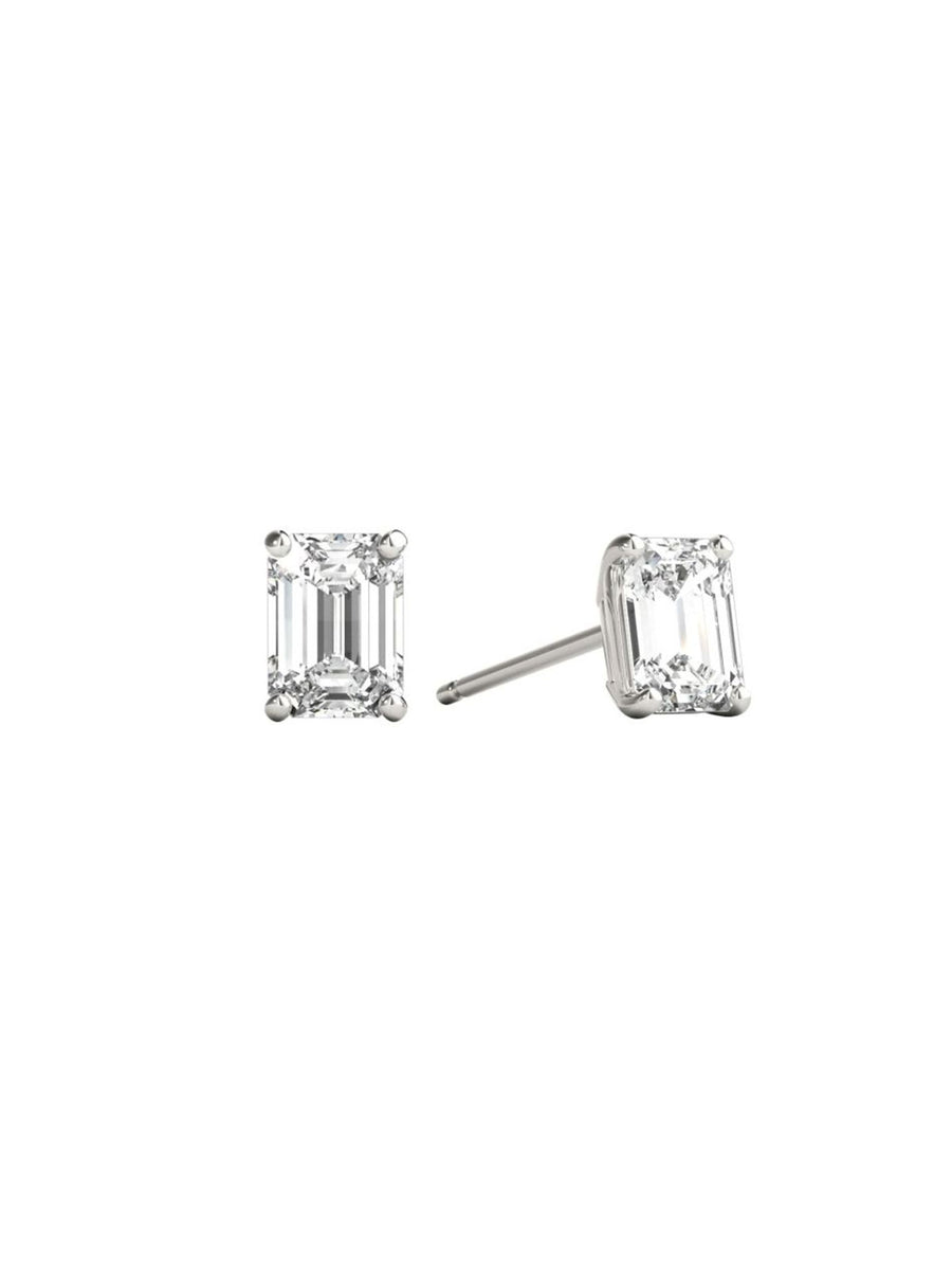 GIA 2.02ct Diamond 18K Gold Emerald Cut Stud Earrings