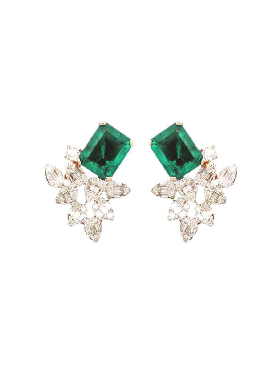 8.01ct Emerald Diamond 14K Gold Leaf Earrings