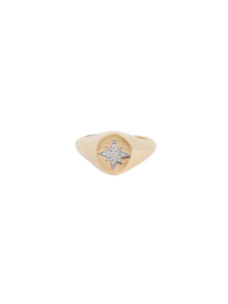 0.04ct Diamond 18K Gold Star Signet Ring