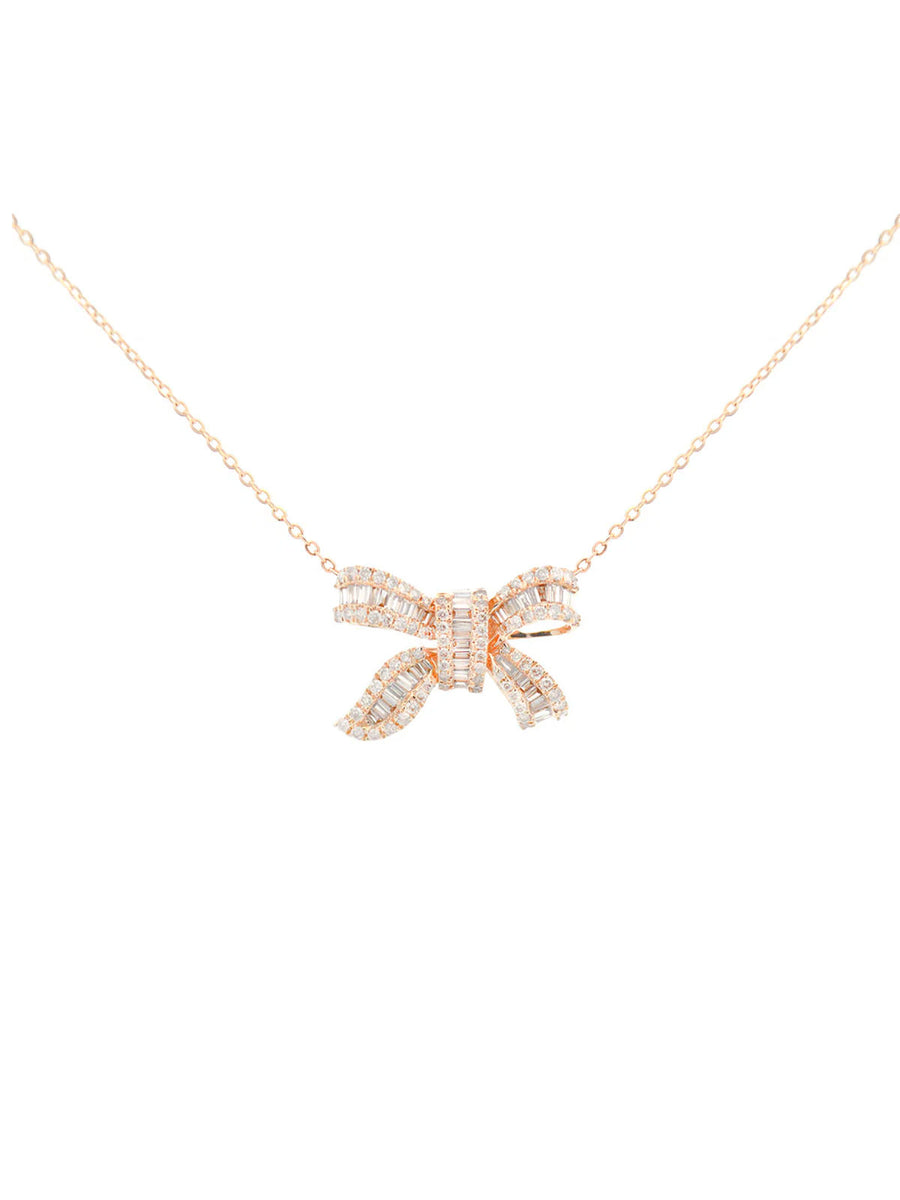 1.00ct Diamond 18K Gold Pendant Bow Necklace