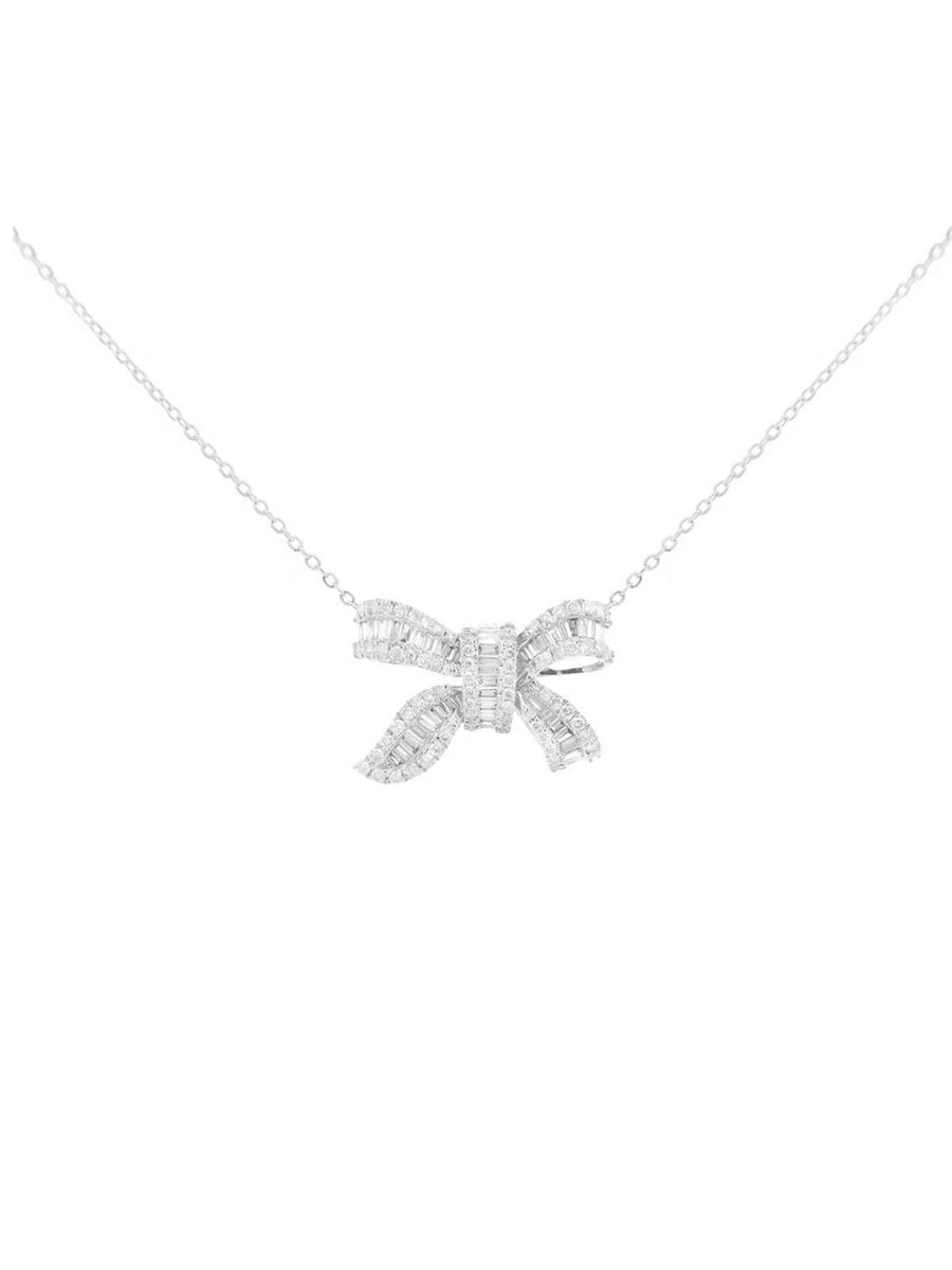 1.00ct Diamond 18K Gold Pendant Bow Necklace