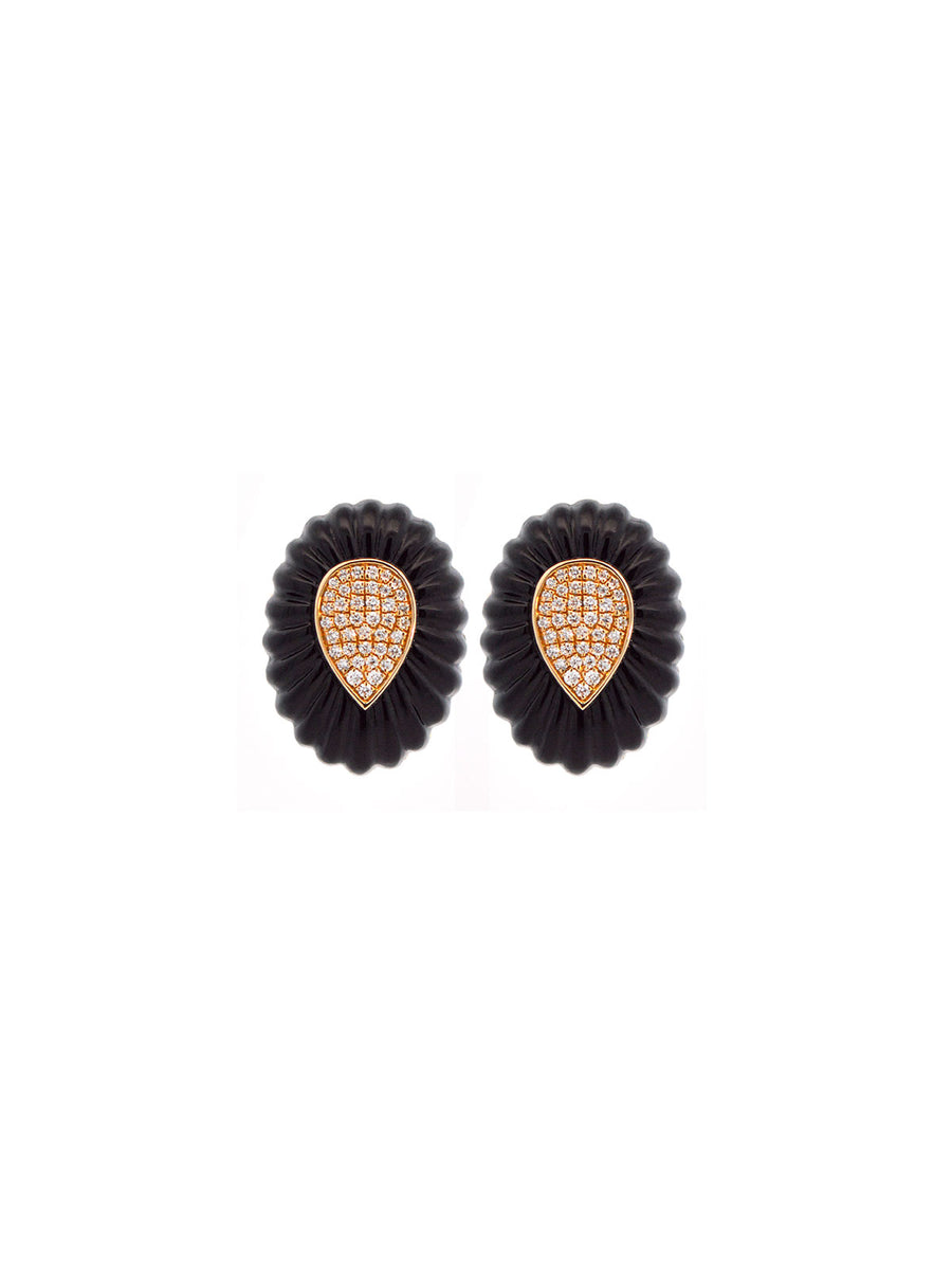 14.77ct Diamond Onyx  14K Gold Earrings