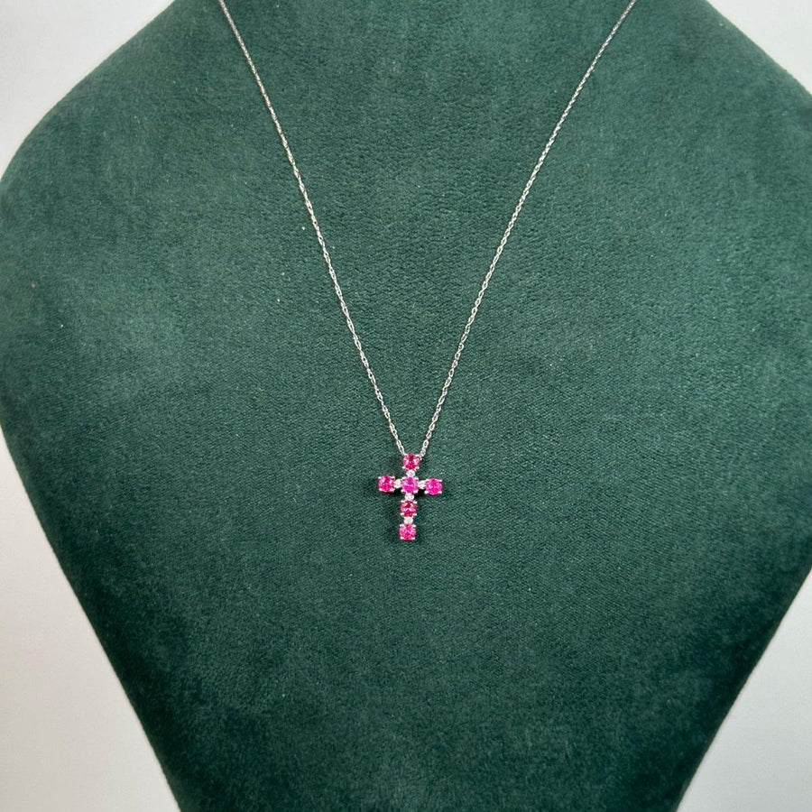 1.00ct Ruby 14K Gold Cross Necklace