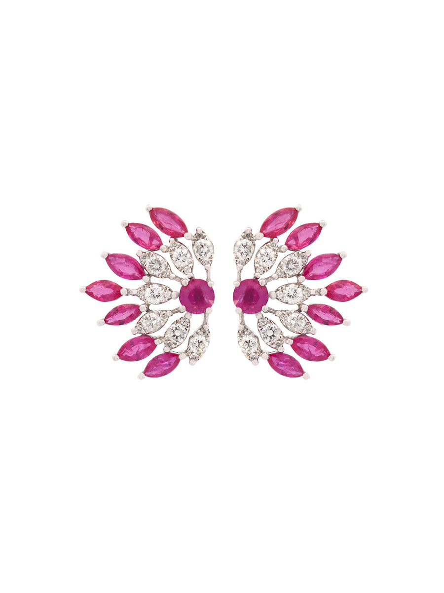 3.34ct Ruby Diamond 18K Gold Leaf Earrings