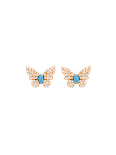 0.57ct Diamond Turquoise 18K Gold Dainty Butterfly Stud Earrings