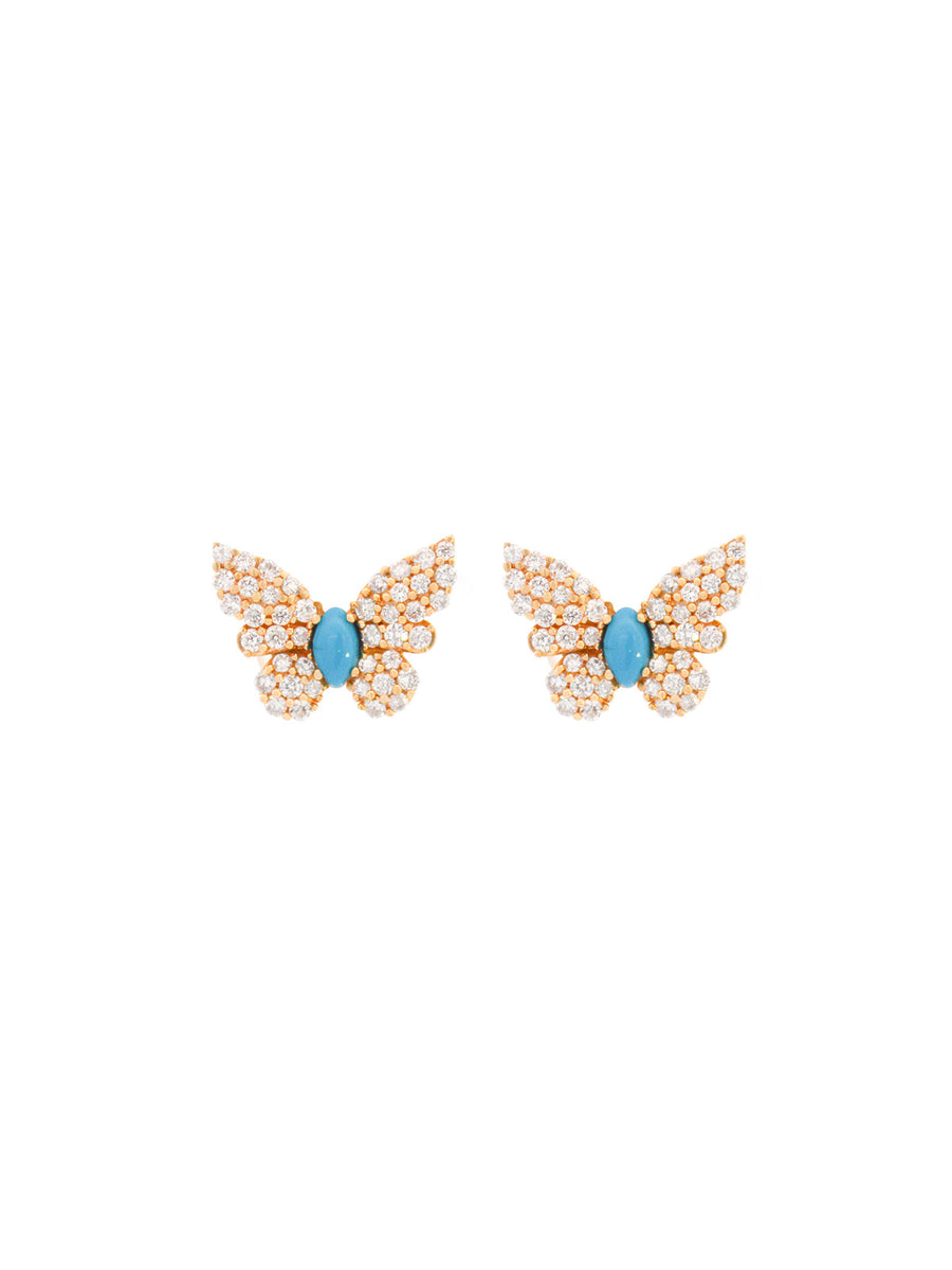 0.57ct Diamond Turquoise 18K Gold Dainty Butterfly Stud Earrings