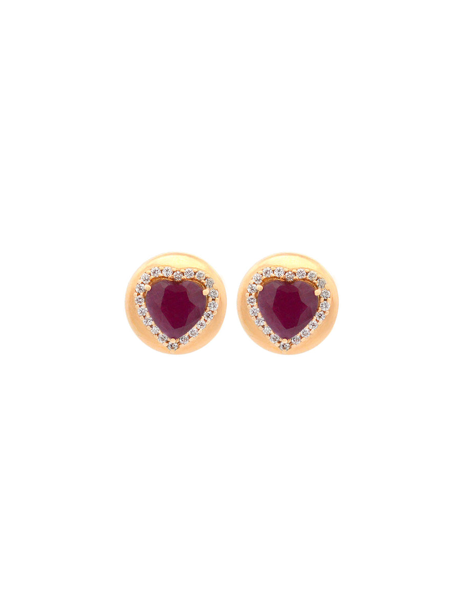 3.56ct Ruby 18K Gold Heart Stud Earrings