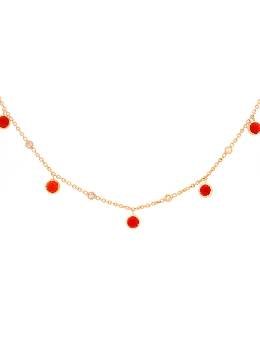 3.11ct Red Coral Diamond 18K Gold Floating Necklace