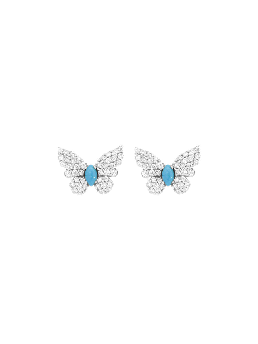 0.57ct Diamond Turquoise 18K Gold Dainty Butterfly Stud Earrings