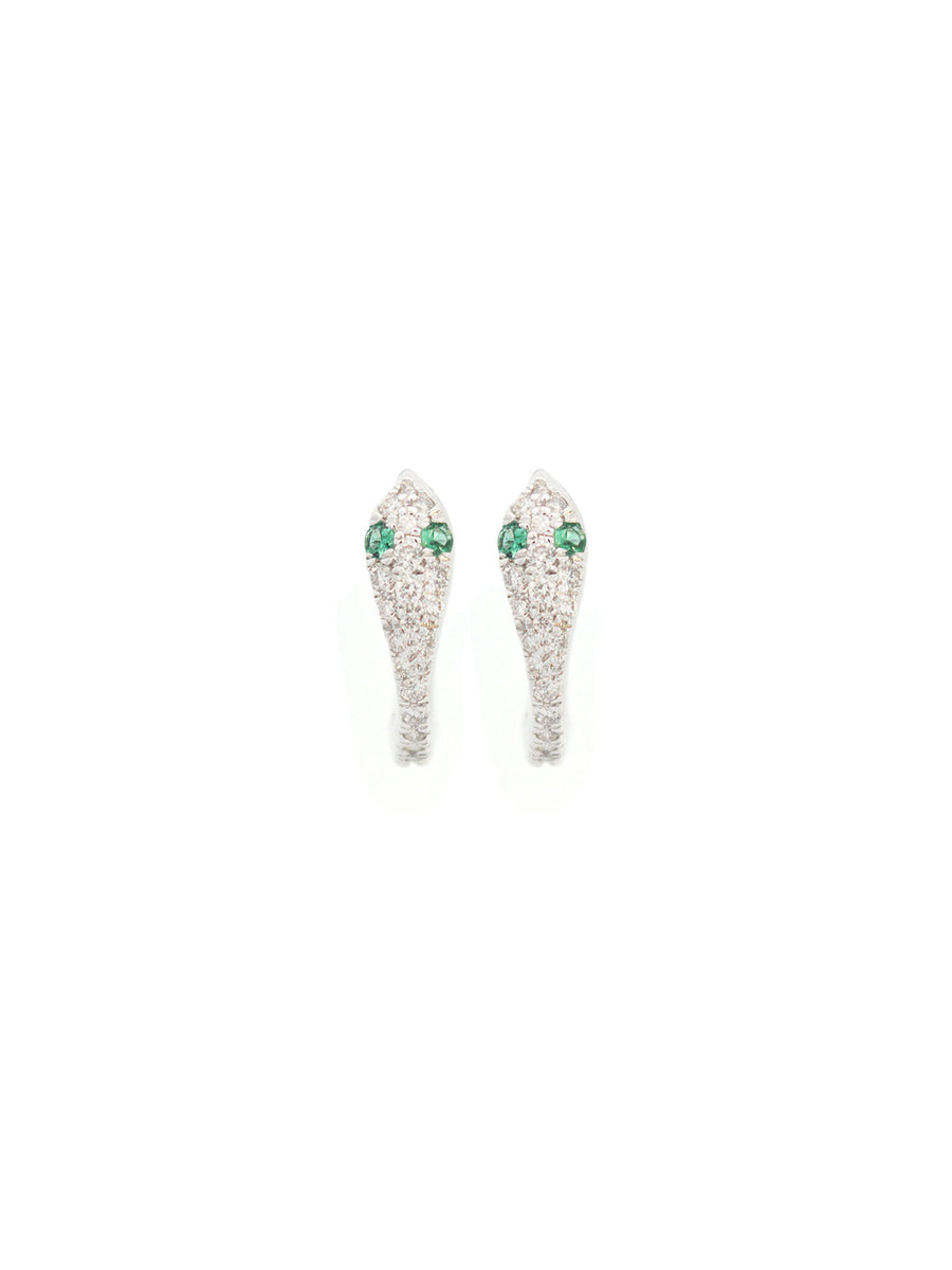 0.41ct Diamond Emerald 18K Gold Snake Hoop Earrings