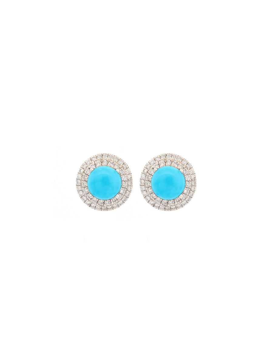 1.86ct Diamond Turquoise 14K Gold Halo Earrings