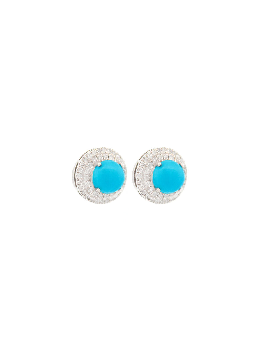 1.86ct Diamond Turquoise 14K Gold Halo Earrings