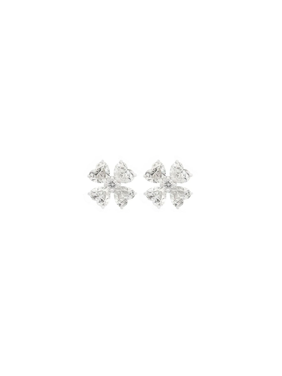 3.46ct Diamond 18K Gold Heart Cut Clover Stud Earrings