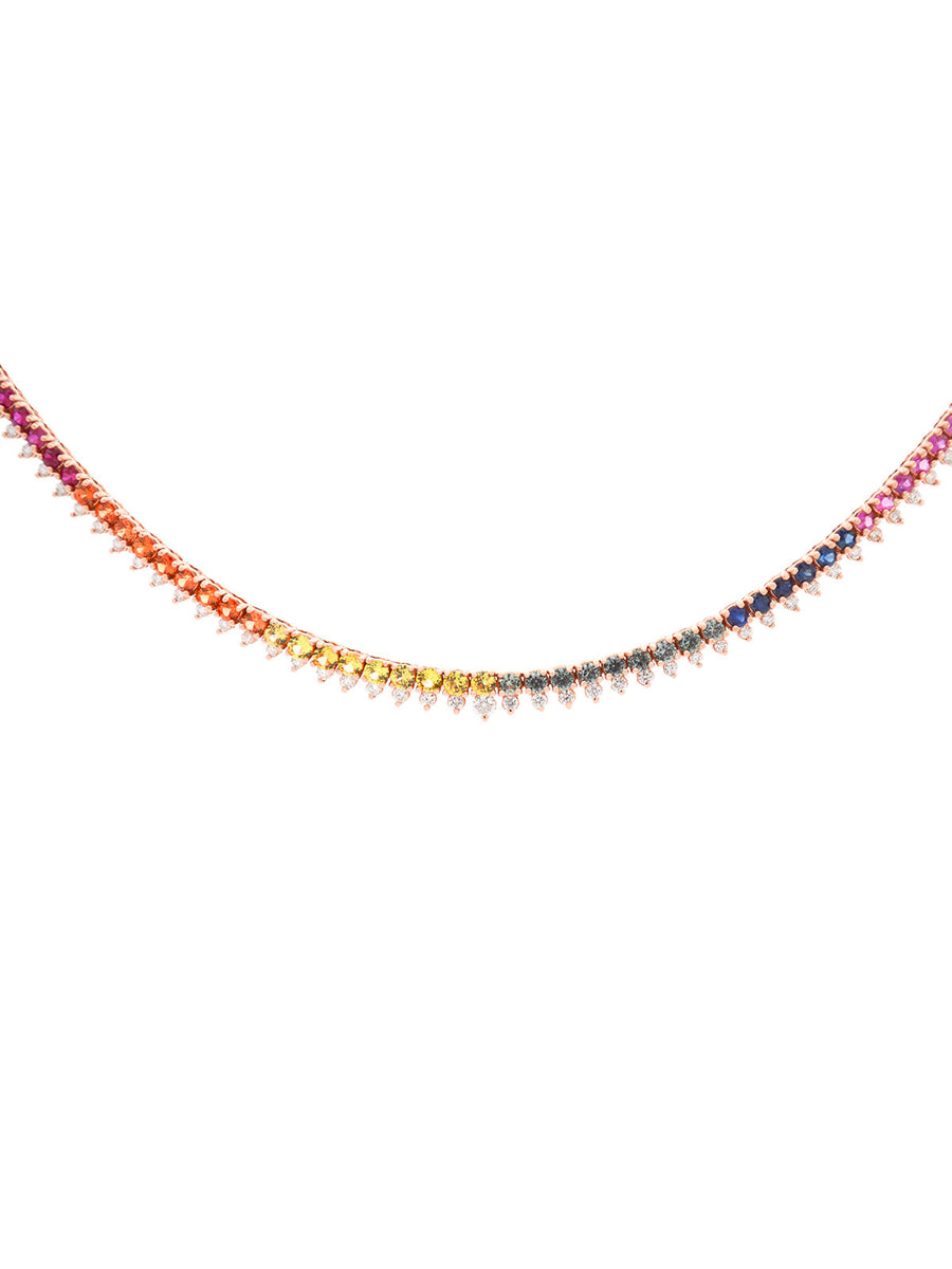 5.96ct Diamond Multi Sapphire 18K Gold Stationed Tennis Necklace