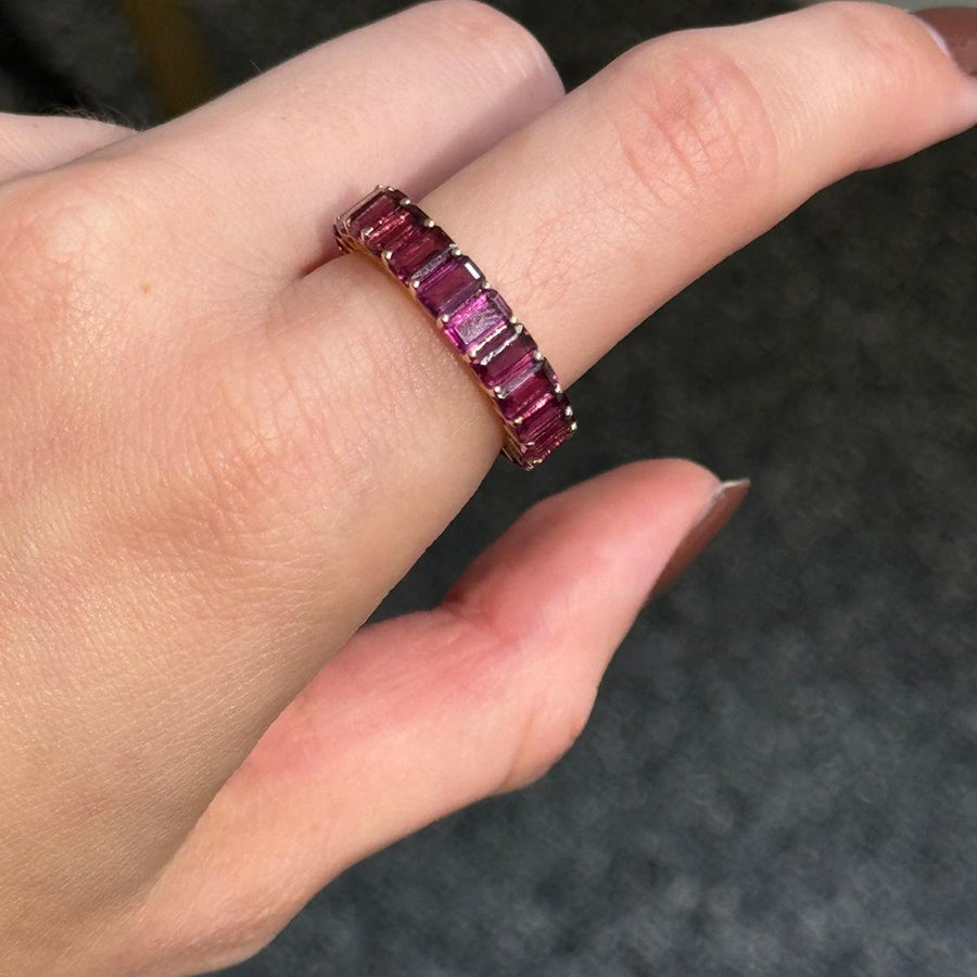 8.09ct Rhodolite Garnet 14K Gold Eternity Band Ring