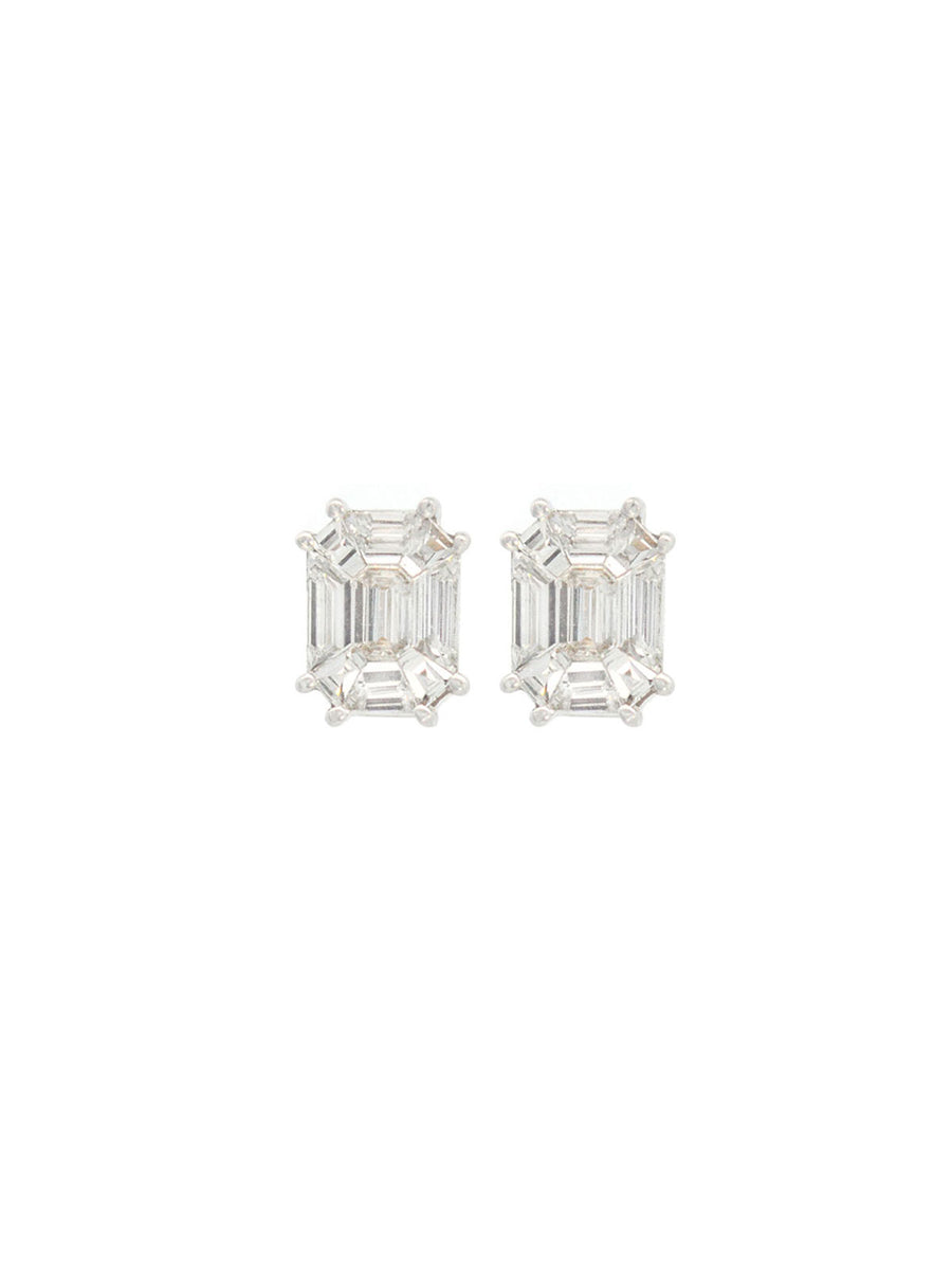 1.66ct Diamond 18K Gold Rectangular Illusion Set Earrings