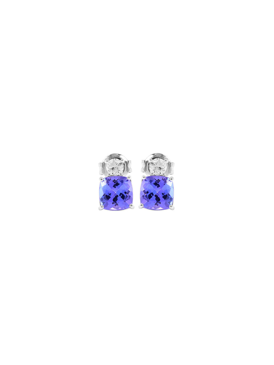 5.01ct Tanzanite Diamond 14K Gold Cushion Earrings