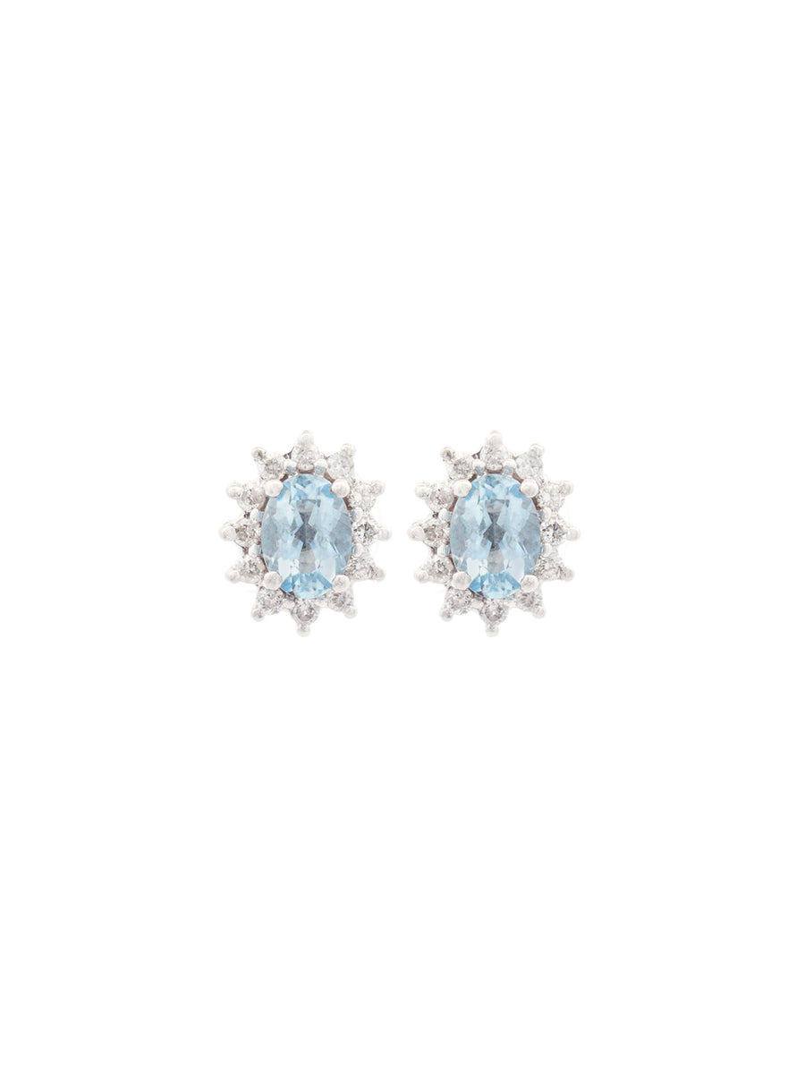 1.50ct Aquamarine 14K Gold Halo Stud Earrings