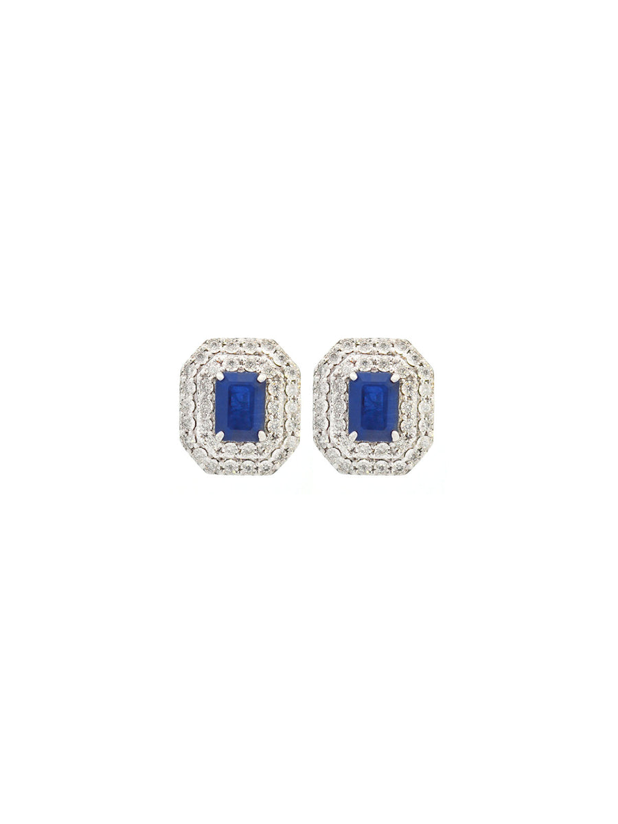 2.37ct Diamond Sapphire 18K Gold Halo Stud Earrings