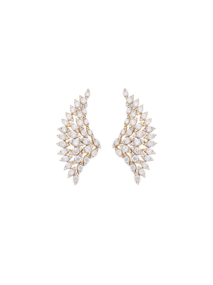 3.90ct Diamond 18K Gold Large Wing Climber Earrings