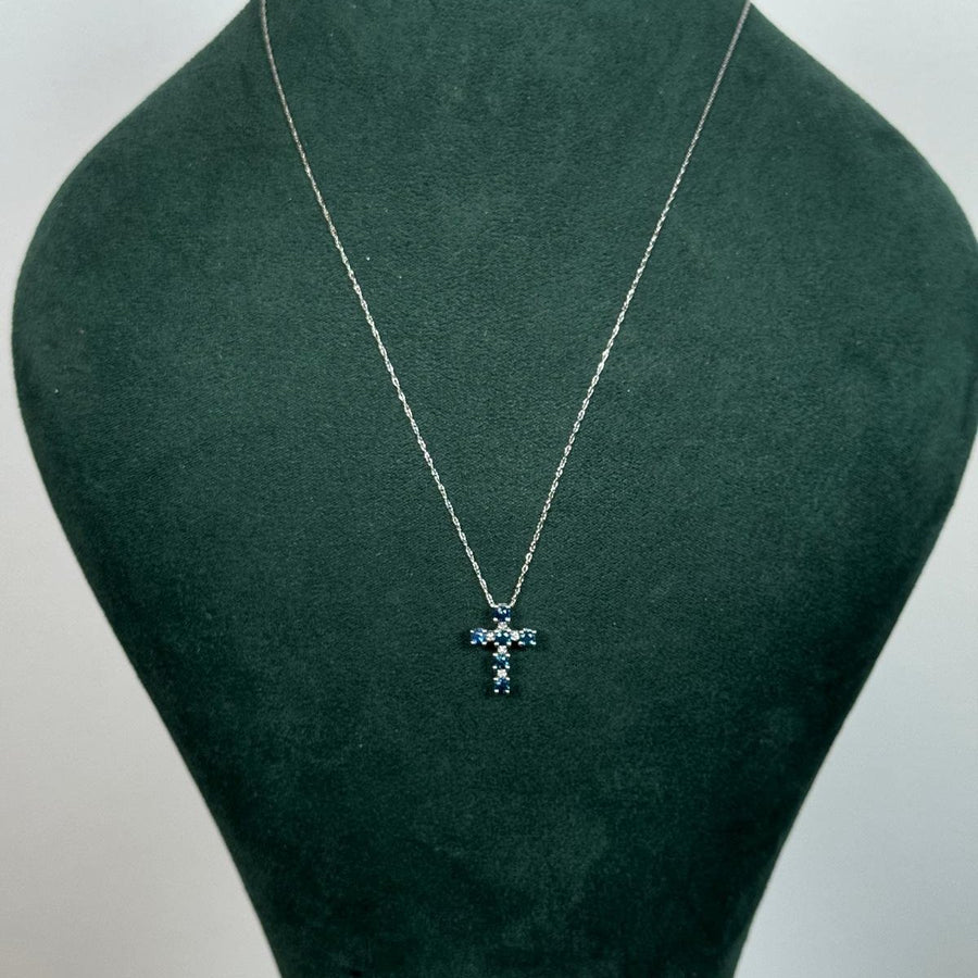 1.00ct Sapphire 14K Gold Cross Necklace