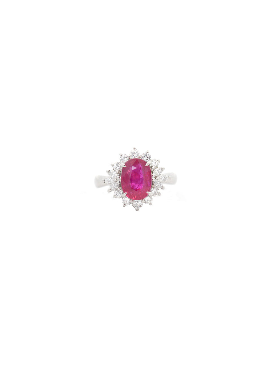 4.06ct Diamond Burma Ruby Platinum Halo Ring