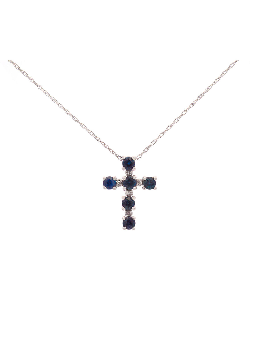 1.00ct Sapphire 14K Gold Cross Necklace