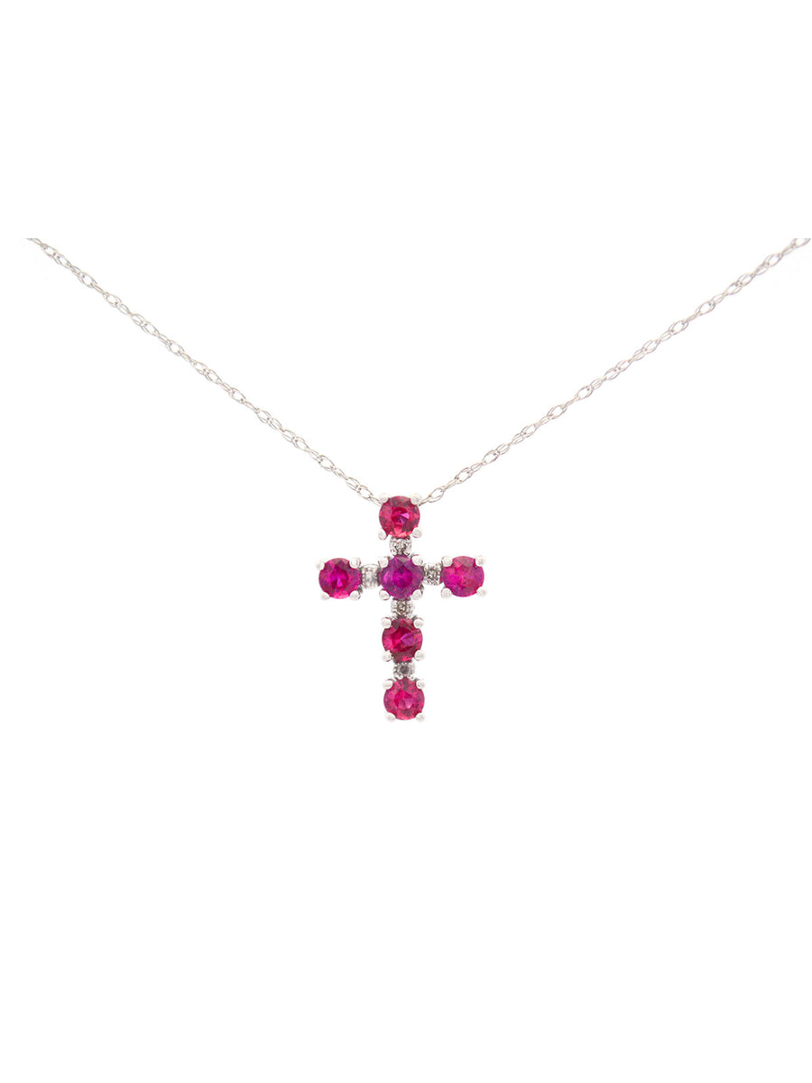 1.00ct Ruby 14K Gold Cross Necklace