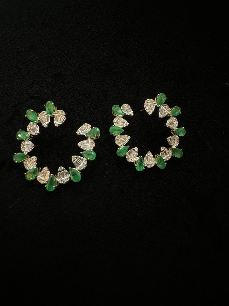 5.32ct Diamond Emerald 14K Gold Cluster Earrings