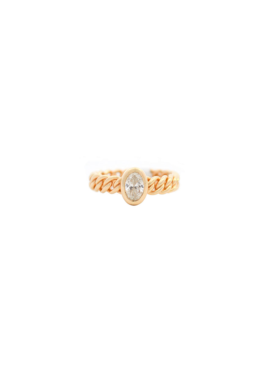 0.56ct Diamond 14K Gold Oval Cuban Chain Ring