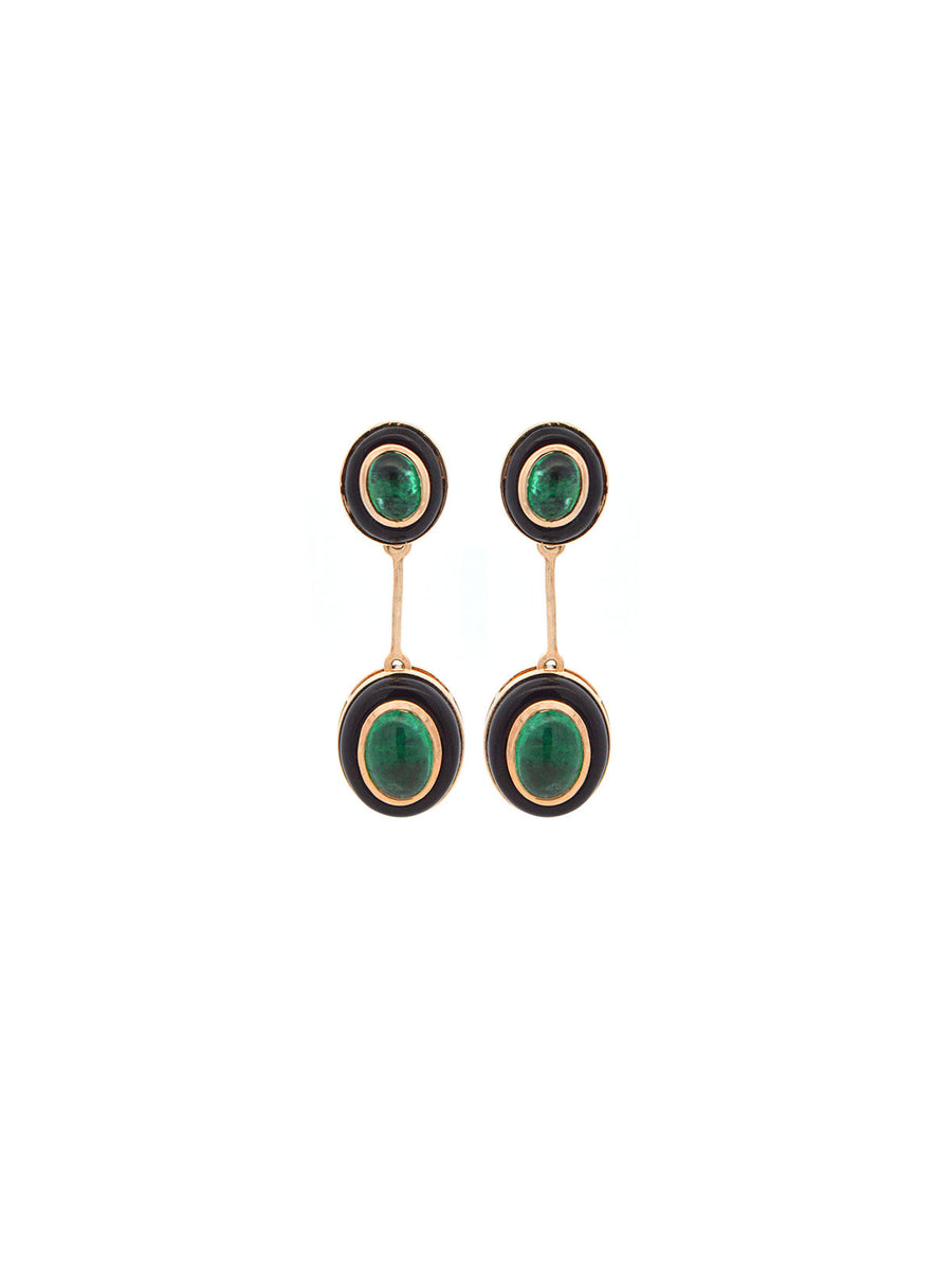 5.20ct Emerald Onyx 14K Gold Drop Earrings