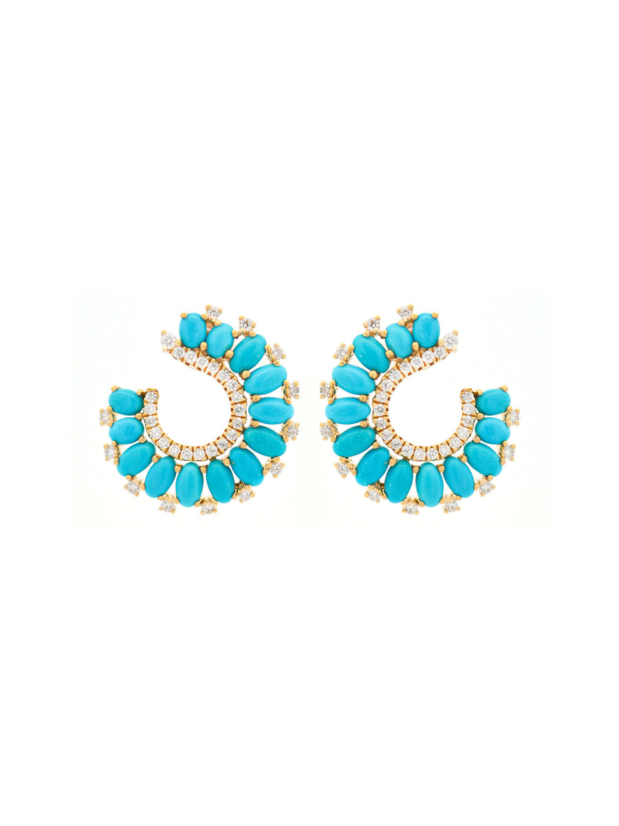 0.70ct Diamond Turquoise 18K Gold Cluster Earrings