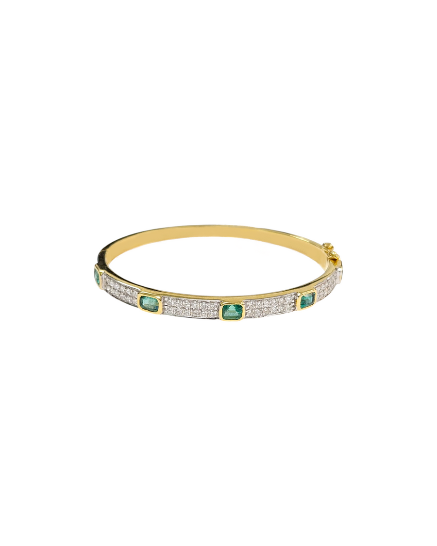 3.88ct Diamond Emerald 14K Gold Bangle Bracelet