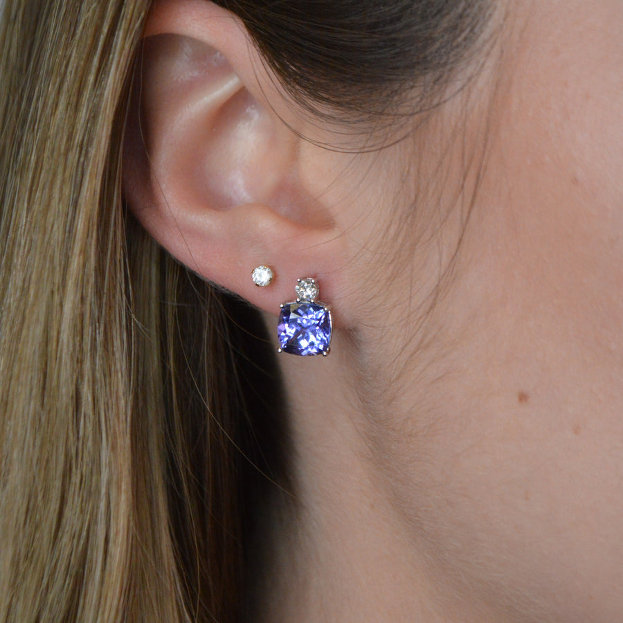 5.01ct Tanzanite Diamond 14K Gold Cushion Earrings