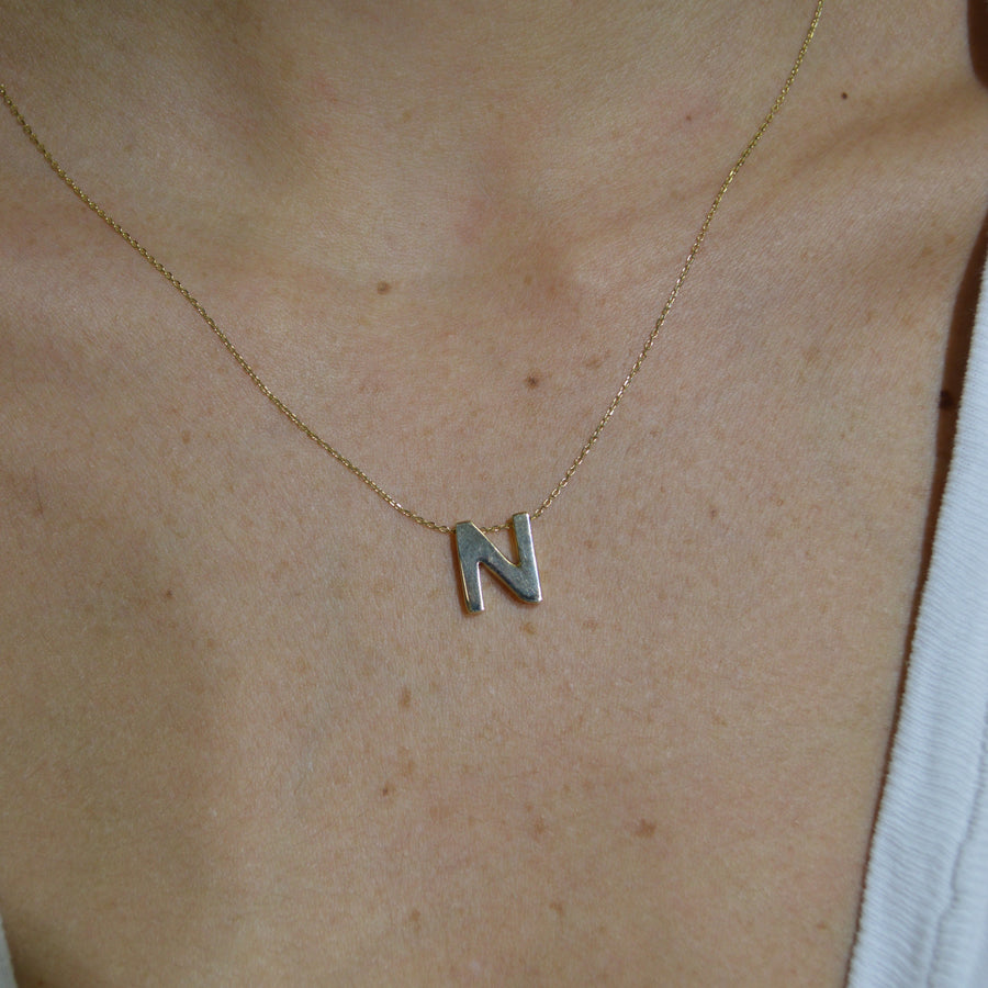 14K Gold Letter N Initial Pendant Necklace