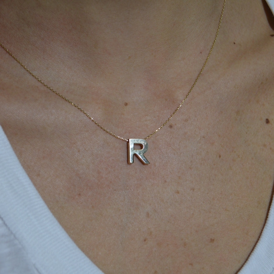 14K Gold Letter R Initial Pendant Necklace