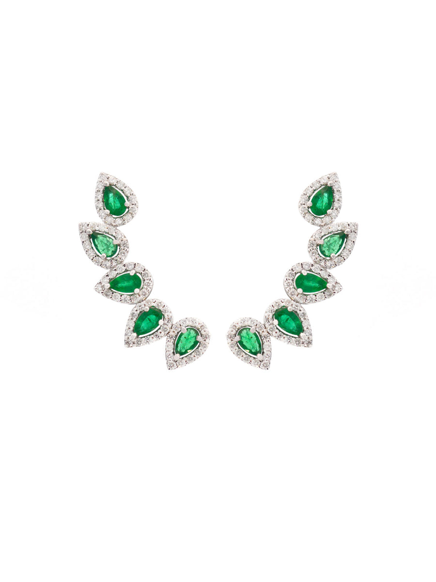 2.72ct Diamond Emerald 18K Gold Climber Earrings