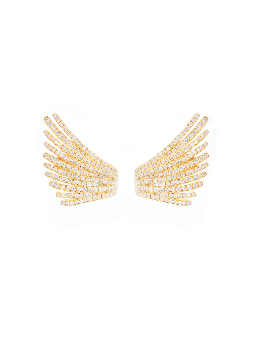 2.26ct Diamond 18K Gold Multi Row Wing Earrings