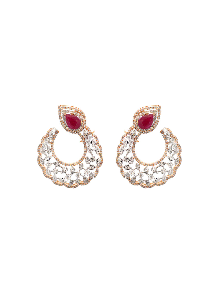 6.47ct Diamond Ruby 14K Gold Curved Earrings