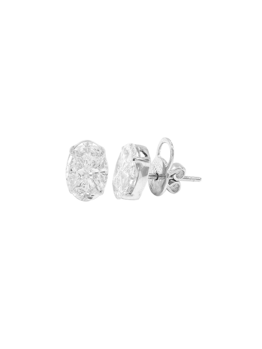 2.52ct Diamond 18K Gold Oval Illusion Stud Earrings