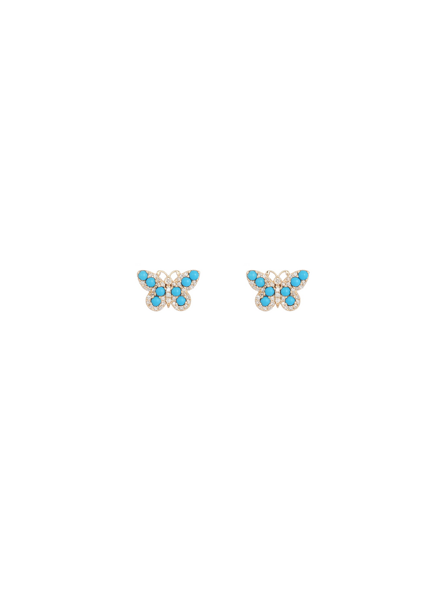 0.68ct Diamond Turquoise 14K Gold Butterfly Stud Earrings