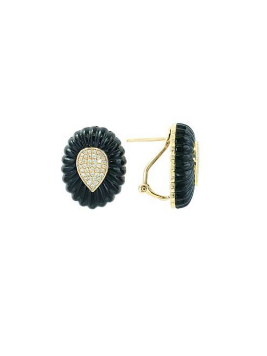 14.77ct Diamond Onyx  14K Gold Earrings