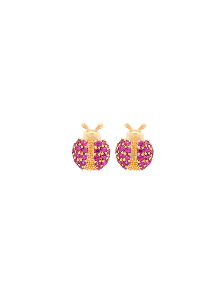 1.10ct Ruby 18K Gold Pave Ladybird Earrings