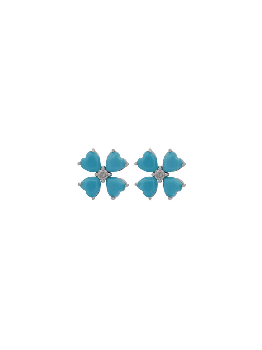 3.17ct Turquoise 18K Gold Heart Cut Clover Stud Earrings